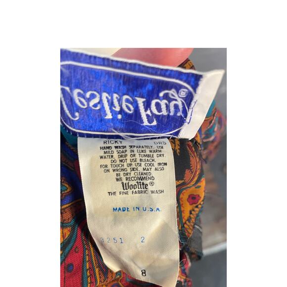 Vintage 1980s Sheer Floral Psychedelic Paisley Blouson Midi Dress Shirt Dress SM - Picture 5 of 10